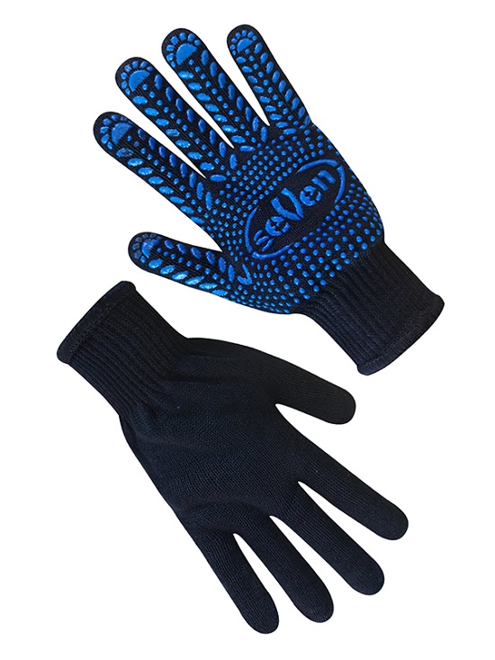 Рукавички трикотажні чорні подвійні з ПВХ крапкою SEVEN 78411-2